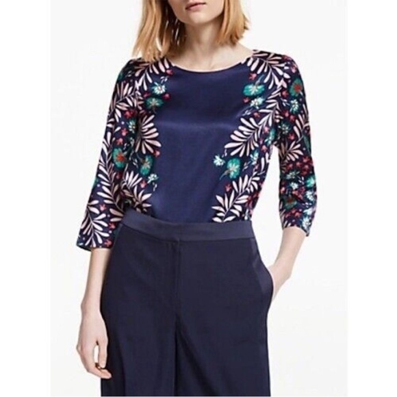 Boden Tops - Boden Larissa US 16 Navy Blue Floral Blouse 3/4 Sleeve Boho Flowy Top Plus